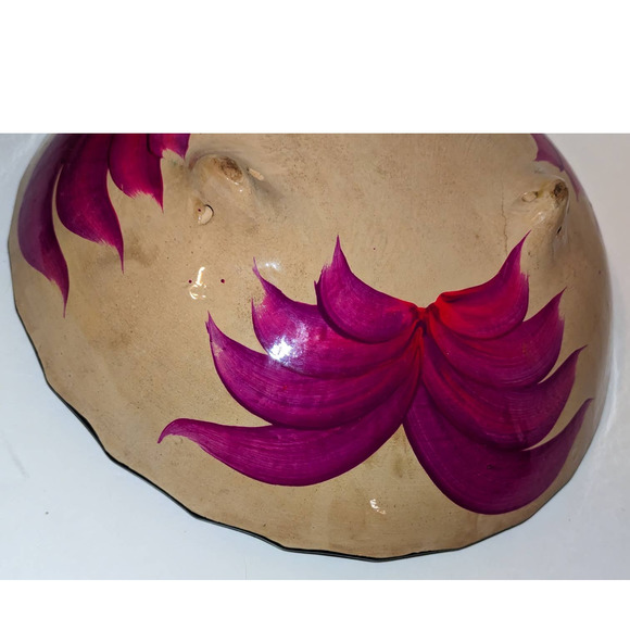 Vintage Mexican Pottery Hand Painted Folk Art Bowl 3 Footed Scalloped Edge - Picture 6 of 9